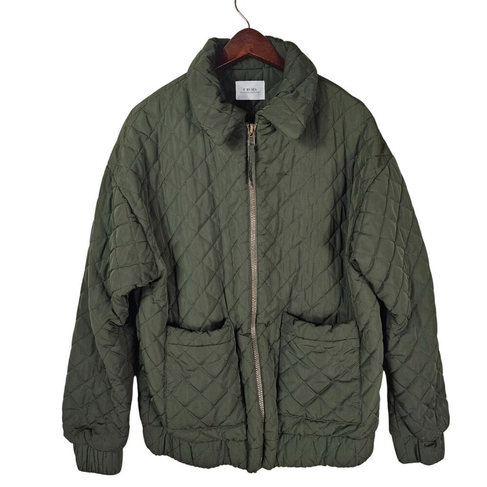 Anthropologie If By Sea Quilted Bomber Jacket XS Olive Full Zip Outdoor Preppy
